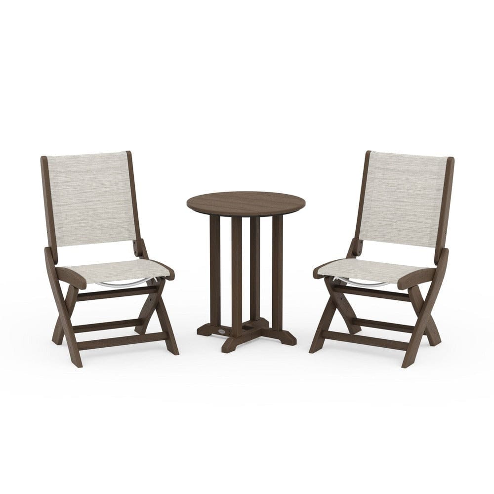POLYWOOD® - Coastal Folding Side Chair 3-Piece Round Bistro Dining Set - PWS1296