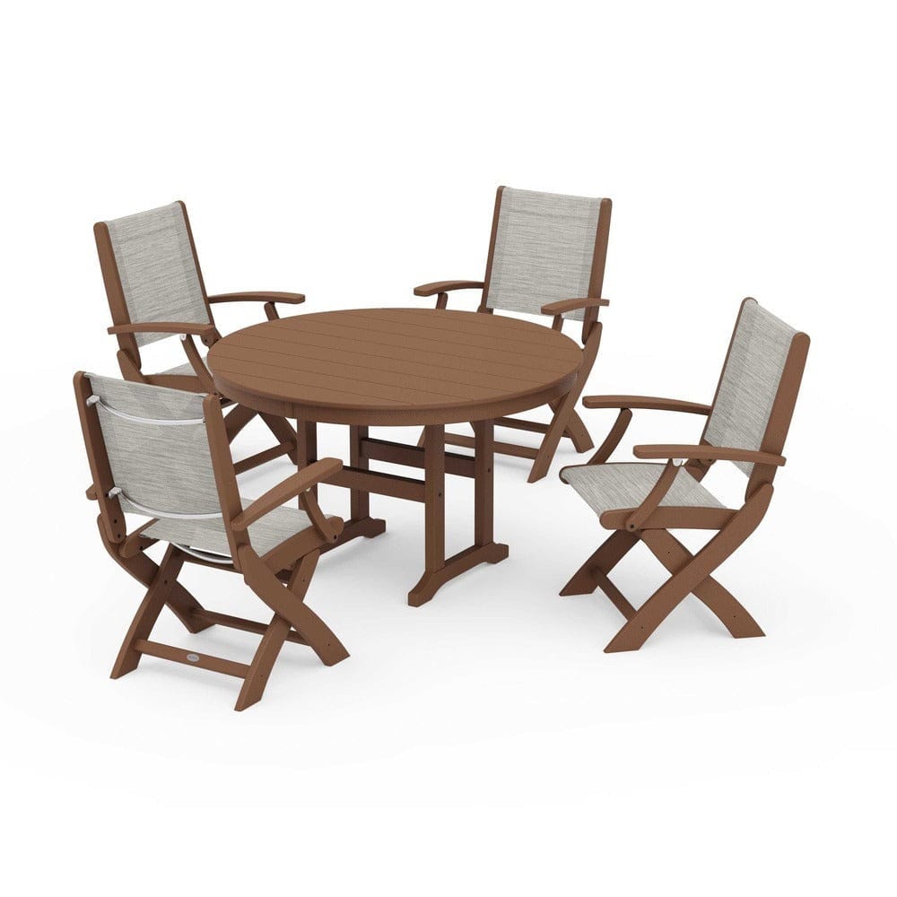 POLYWOOD® - Coastal Folding Chair 5-Piece Round Dining Set - PWS1357 Outdoor Furniture POLYWOOD®