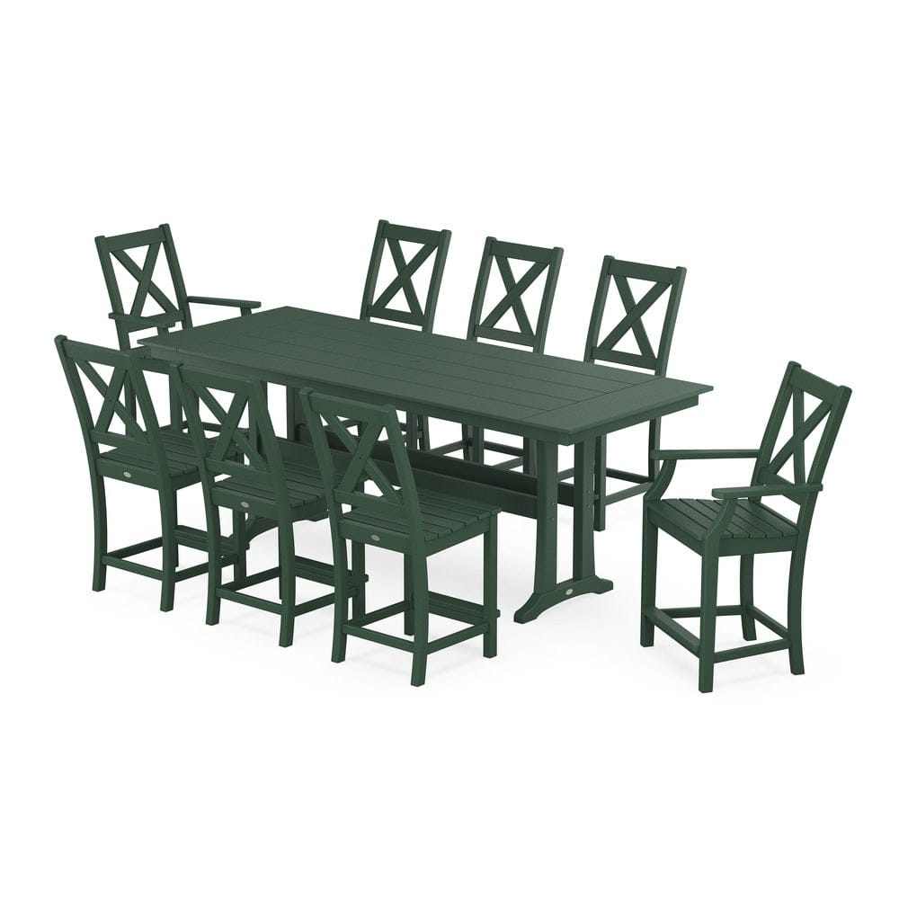 POLYWOOD® Braxton 9-Piece Farmhouse Counter Set with Trestle Legs - Green PWS1895-1-GR