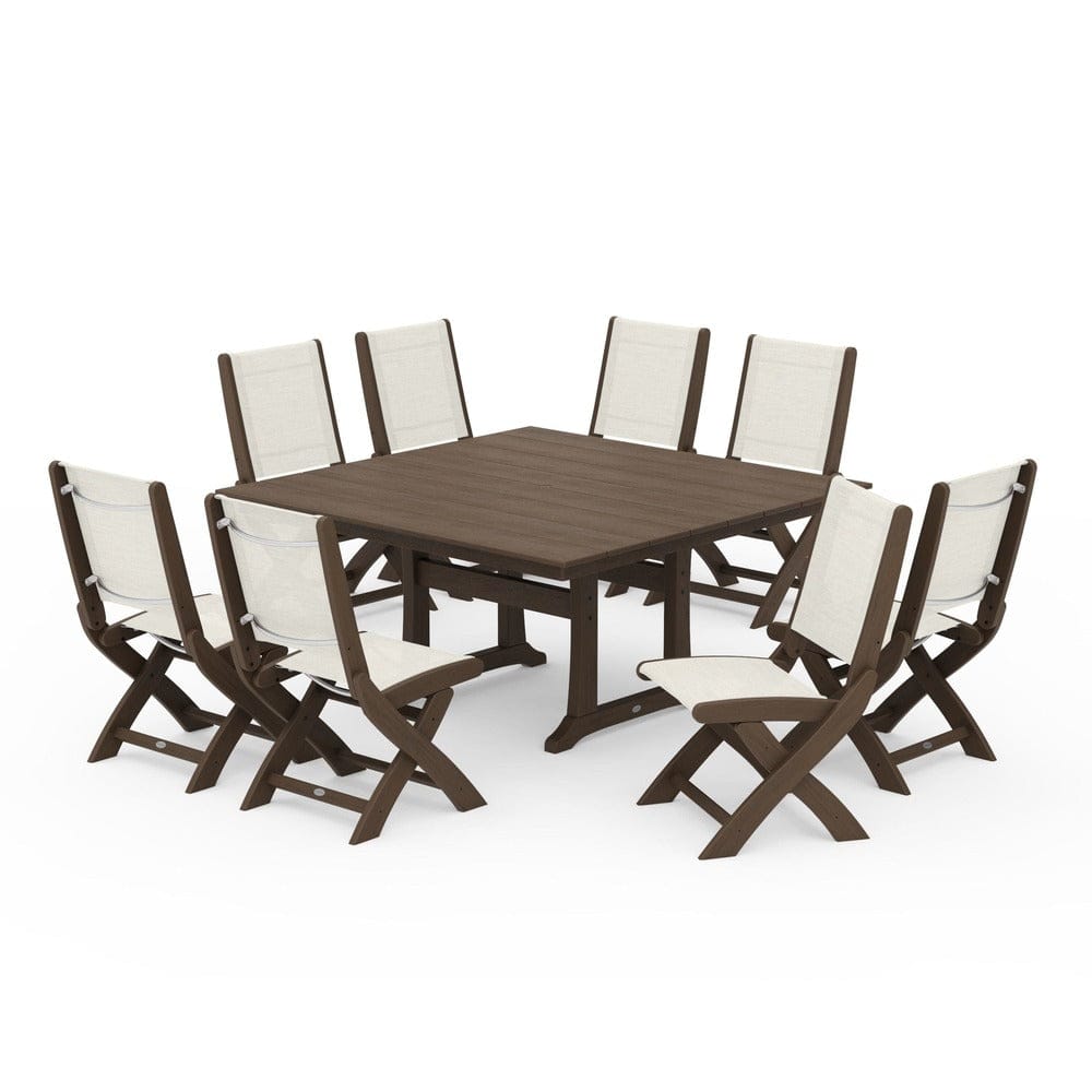 POLYWOOD® - Coastal Folding Side Chair 9-Piece Farmhouse Dining Set - PWS1287