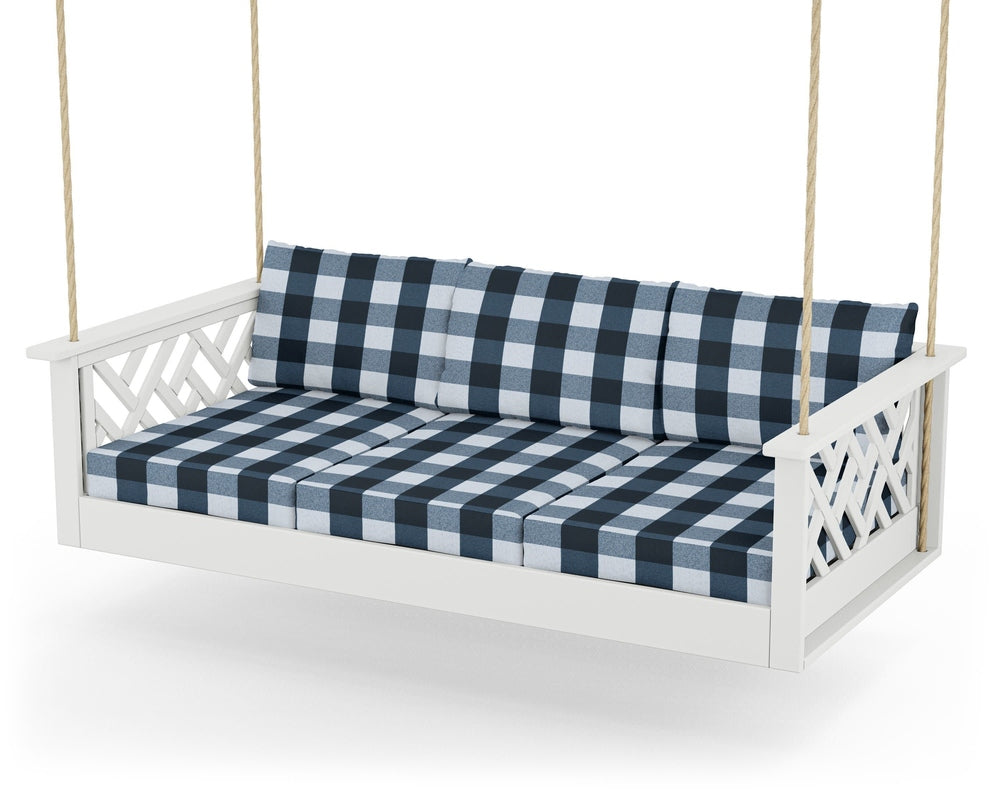 Chippendale Daybed Swing - White / Buffalo Plaid Marine Indigo