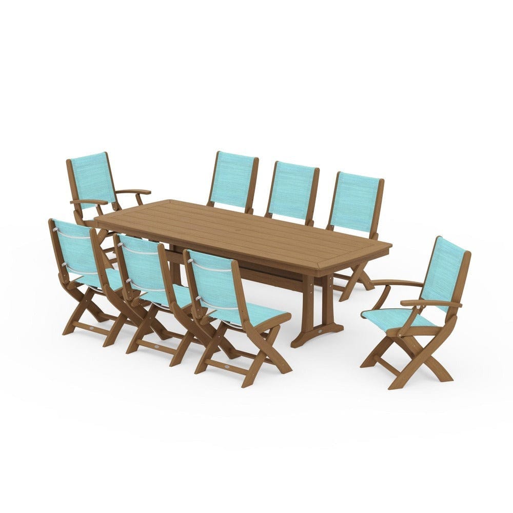 POLYWOOD® - Coastal Folding 9-Piece Dining Set with Trestle Legs - PWS1501