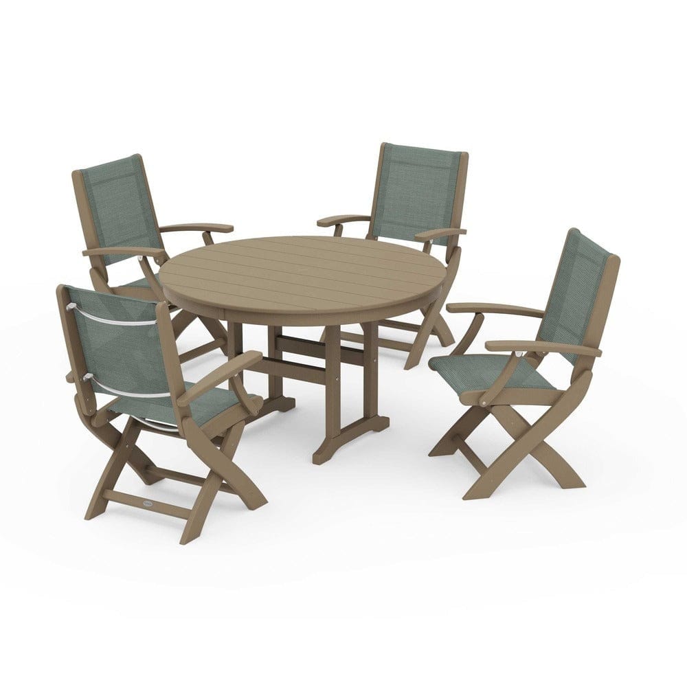 POLYWOOD® - Coastal Folding Chair 5-Piece Round Dining Set - PWS1357