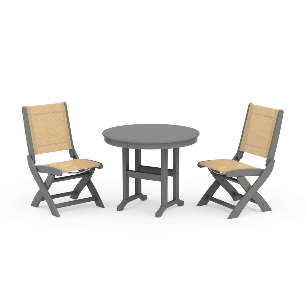 POLYWOOD® - Coastal Folding Side Chair 3-Piece Round Dining Set - PWS1329