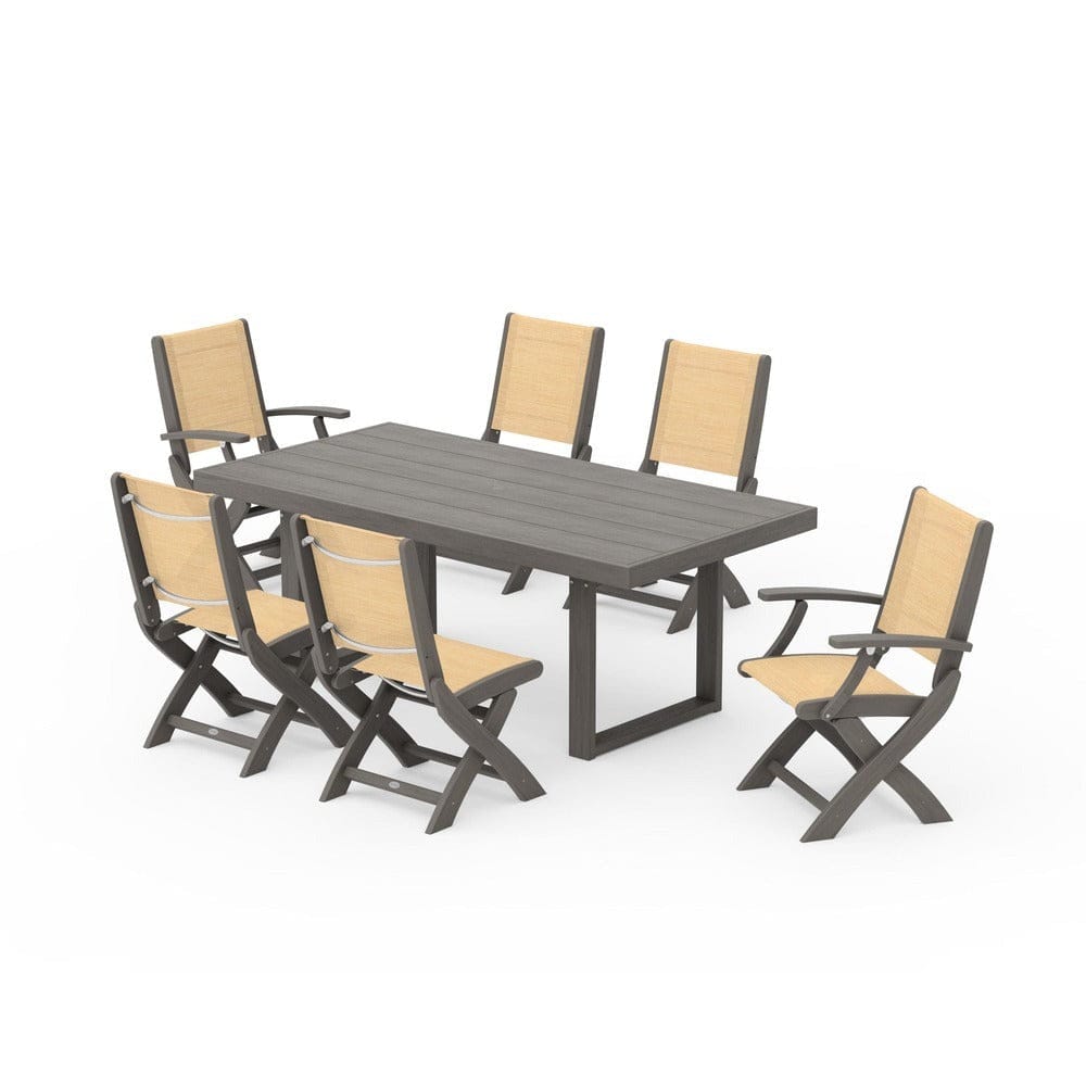 POLYWOOD® - Coastal Folding Chair 7-Piece Dining Set with Trestle Legs - PWS871