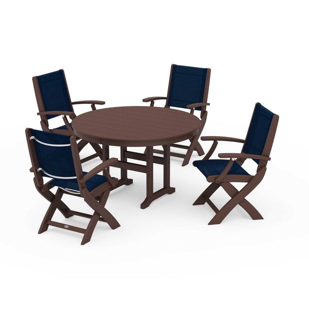 POLYWOOD® - Coastal Folding Chair 5-Piece Round Dining Set - PWS1357 Outdoor Furniture POLYWOOD®