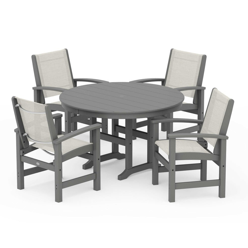 POLYWOOD® - Coastal 5-Piece Round Farmhouse Dining Set - PWS155 Outdoor Furniture POLYWOOD®