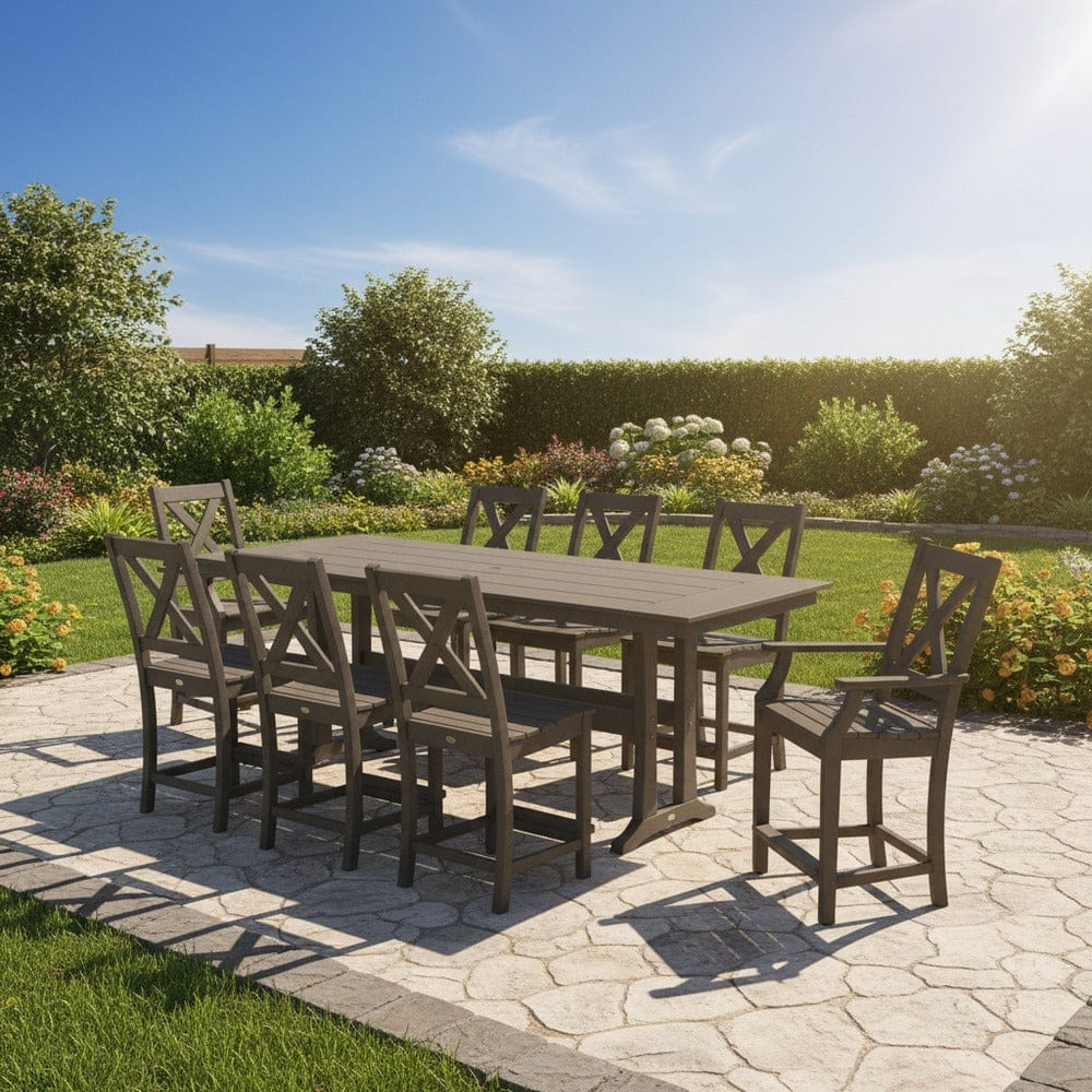 POLYWOOD® Braxton 9-Piece Farmhouse Counter Set with Trestle Legs PWS1895-1