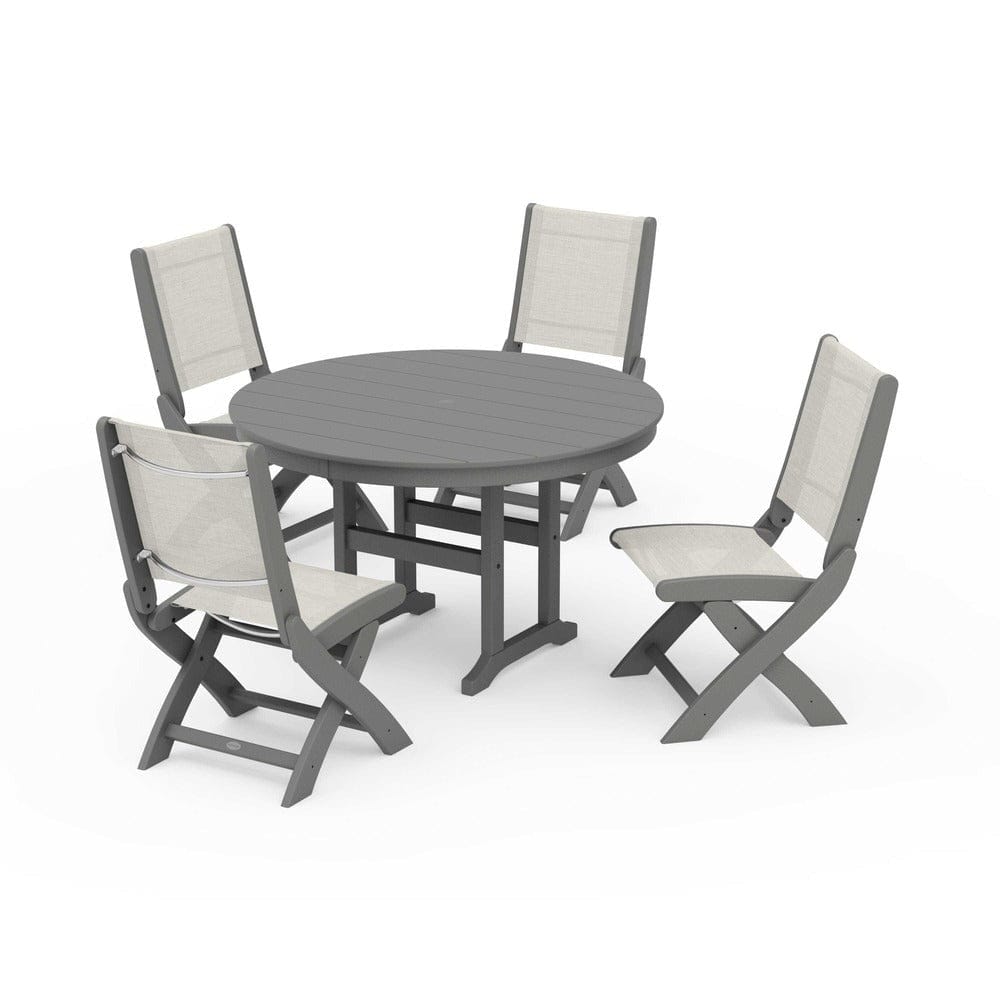 POLYWOOD® - Coastal Folding Side Chair 5-Piece Round Dining Set - PWS1358 Outdoor Furniture POLYWOOD®