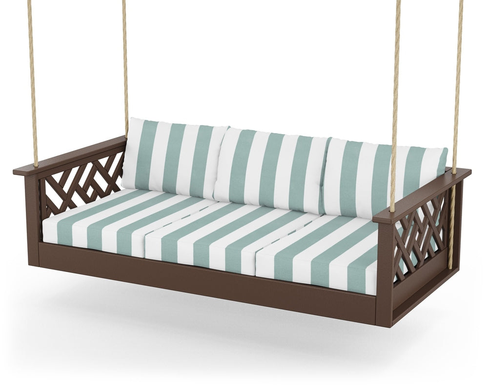 Chippendale Daybed Swing - Mahogany / Cabana Stripe Glacier Spa