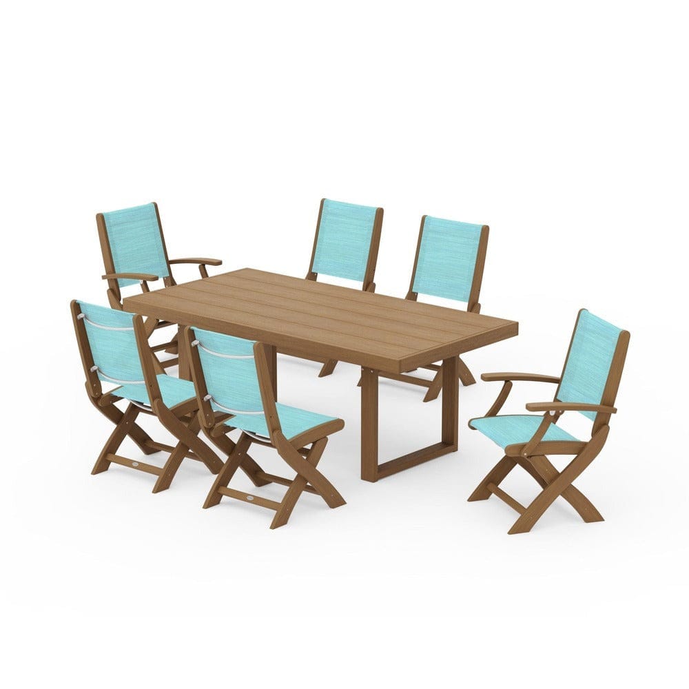 POLYWOOD® - Coastal Folding Chair 7-Piece Dining Set with Trestle Legs - PWS871