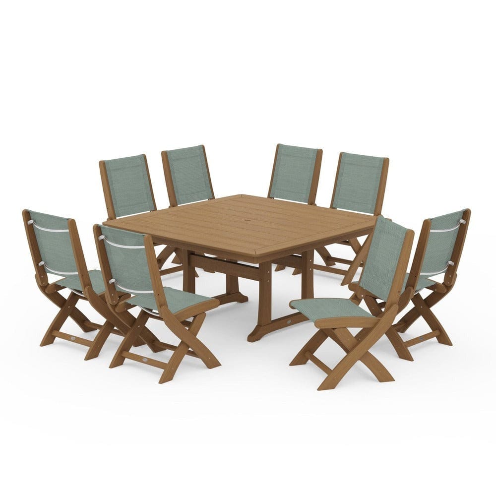 POLYWOOD® - Coastal Folding Side Chair 9-Piece Dining Set with Trestle Legs - PWS1113