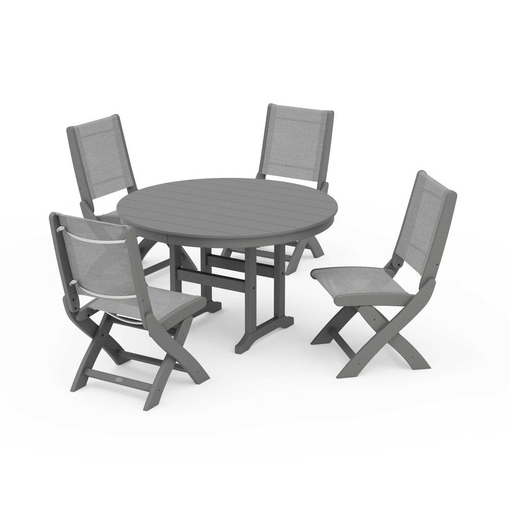 POLYWOOD® - Coastal Folding Side Chair 5-Piece Round Dining Set - PWS1358 Outdoor Furniture POLYWOOD®