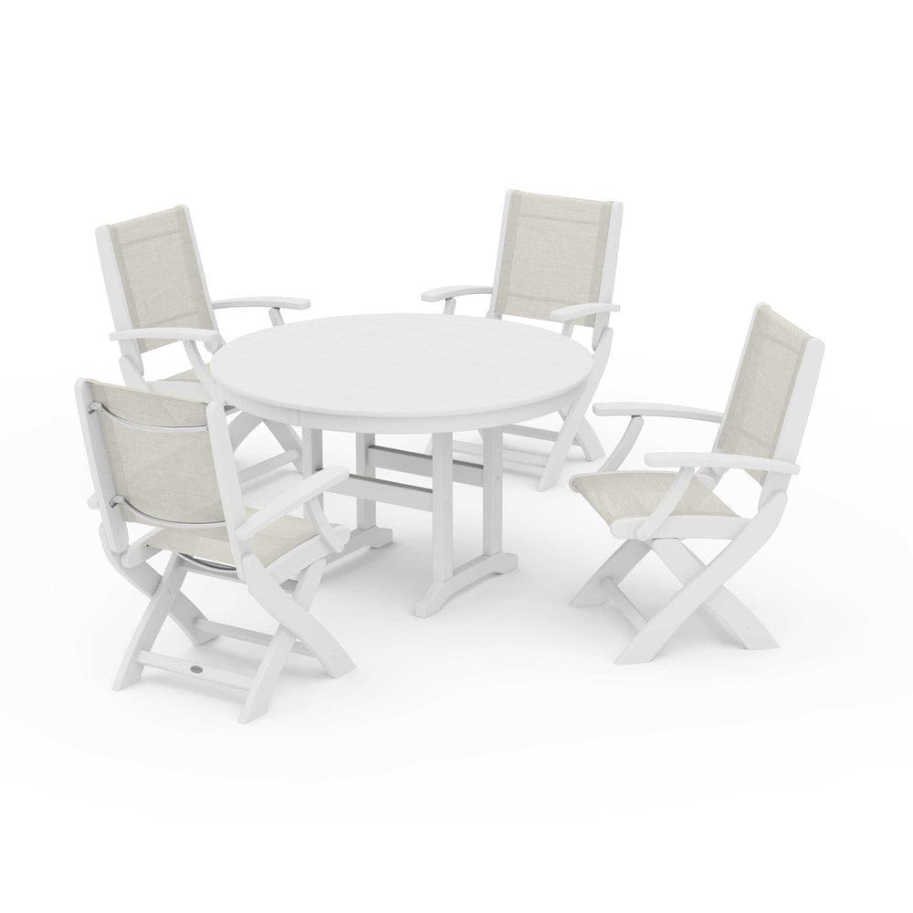 POLYWOOD® - Coastal Folding Chair 5-Piece Round Dining Set - PWS1357