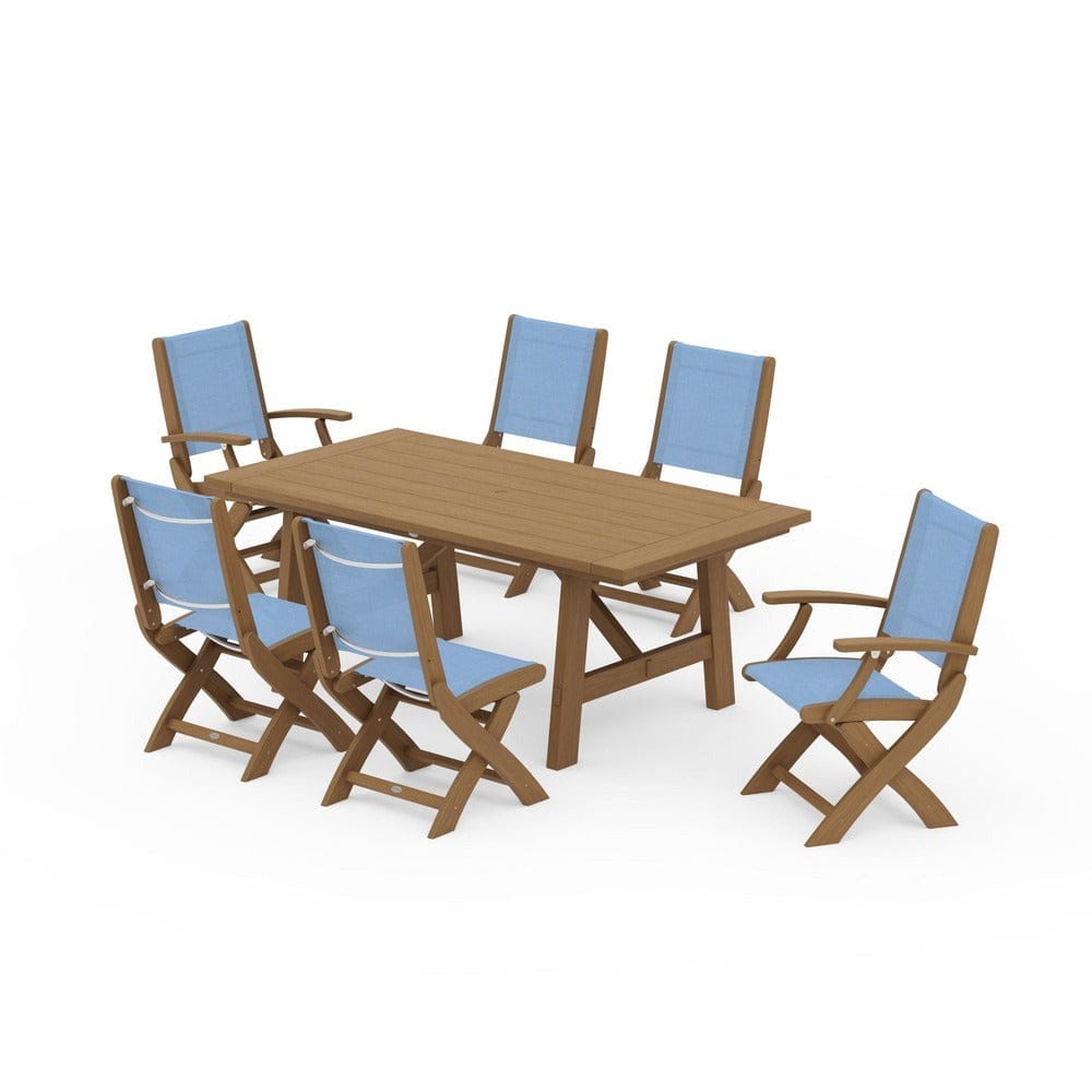 POLYWOOD® - Coastal Folding Chair 7-Piece Rustic Farmhouse Dining Set - PWS1078