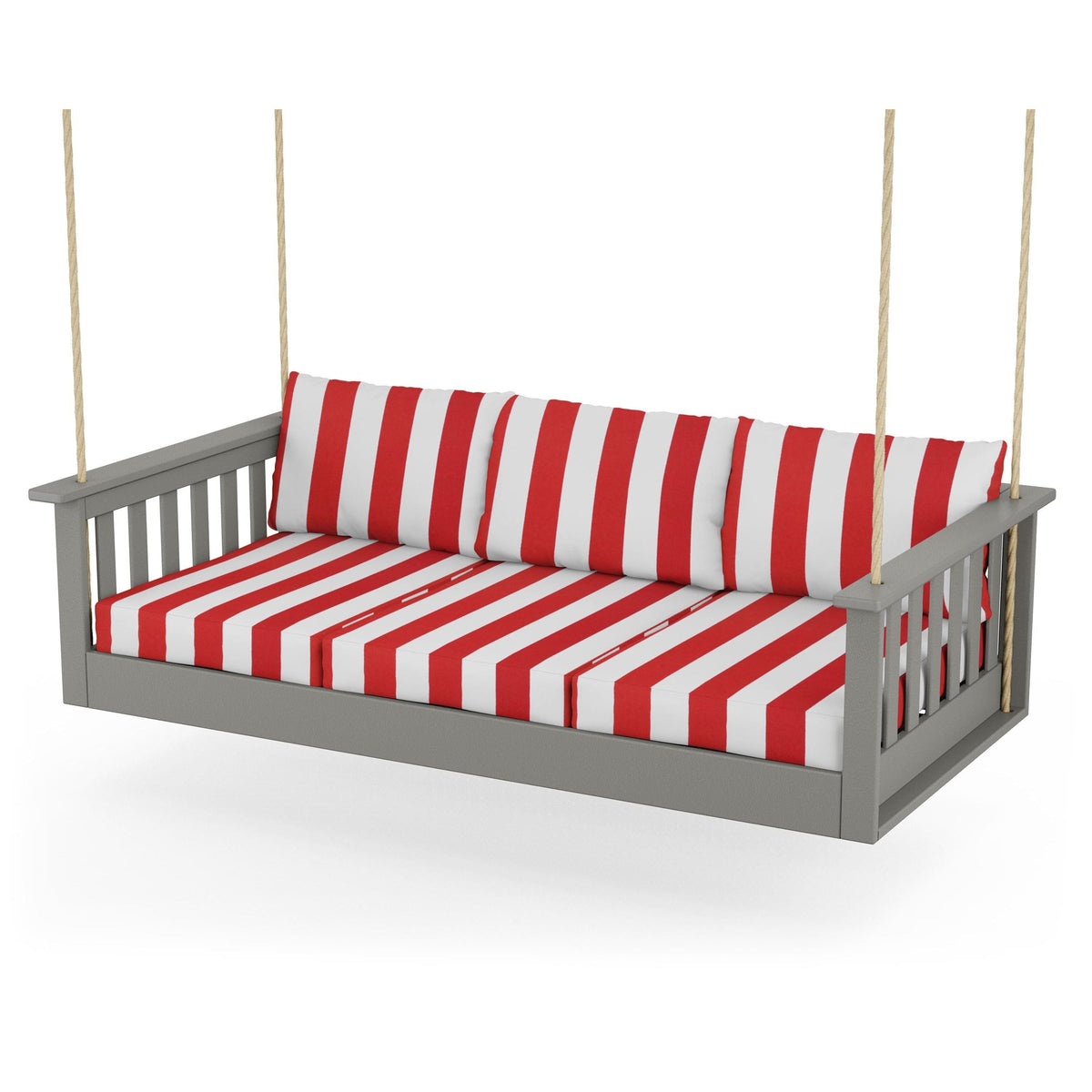 Vineyard Daybed Swing - Slate Grey / Cabana Stripe Crimson