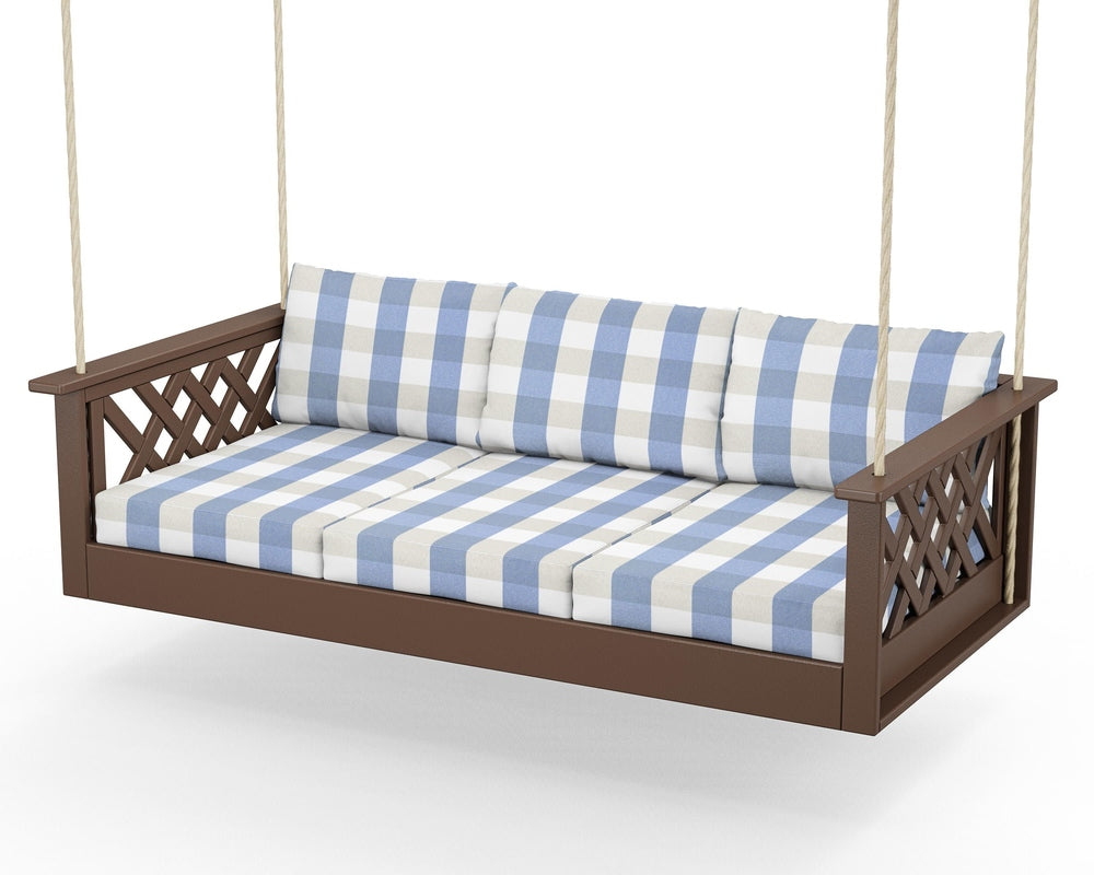 Wovendale Daybed Swing - Mahogany / Buffalo Plaid Sky Blue