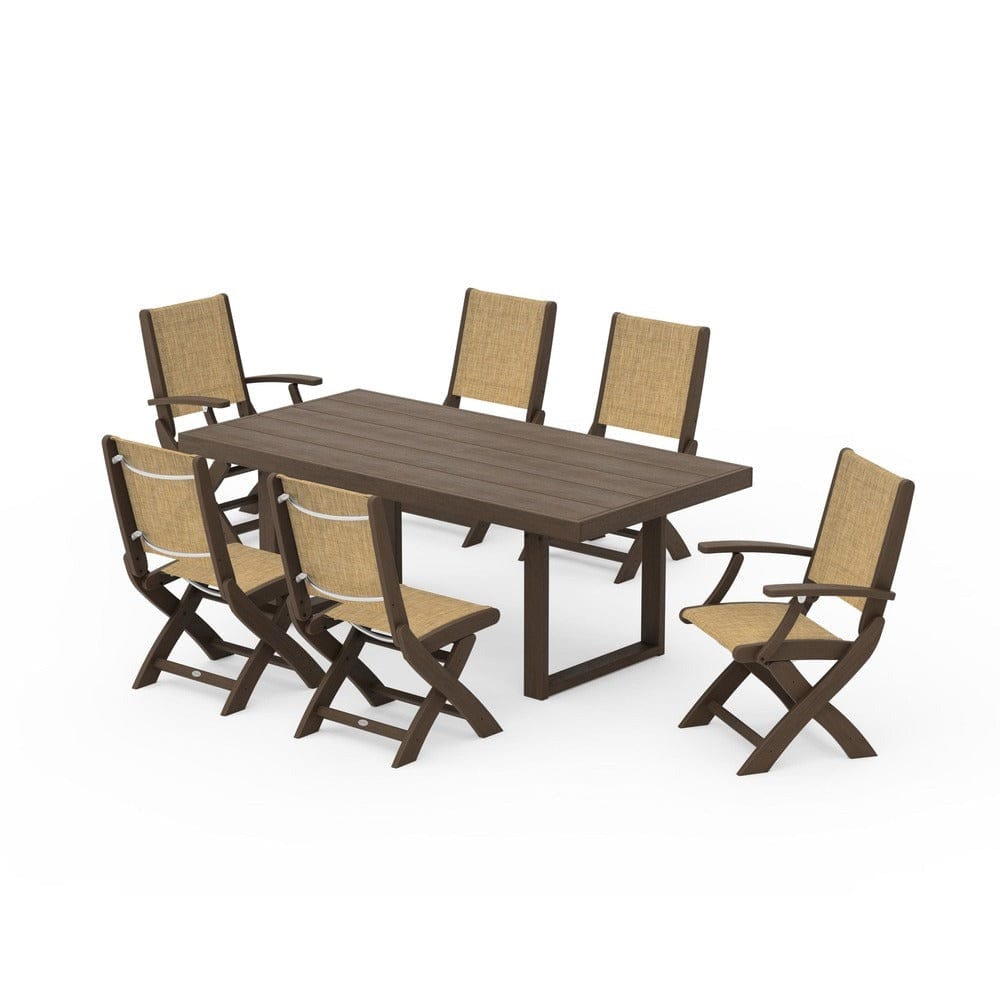 POLYWOOD® - Coastal Folding Chair 7-Piece Dining Set with Trestle Legs - PWS871