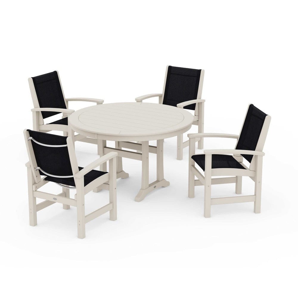 POLYWOOD® - Coastal 5-Piece Round Dining Set with Trestle Legs - PWS1119