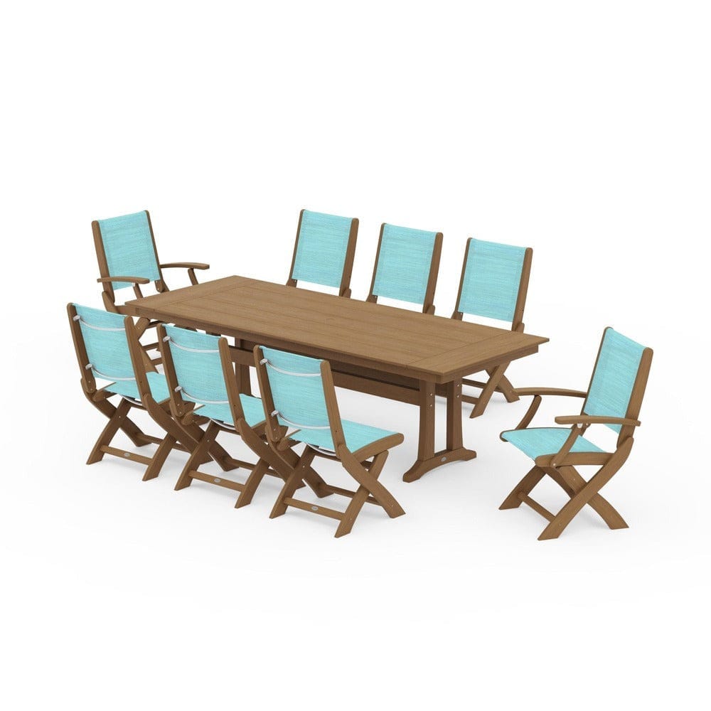 POLYWOOD® - Coastal 9-Piece Folding Dining Chair Farmhouse Dining Set with Trestle Legs - PWS1447