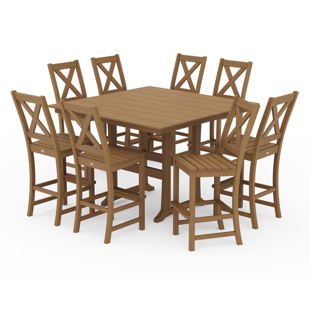 POLYWOOD® Braxton 9-Piece Farmhouse Trestle Bar Set - Natural PWS514-1-NTL
