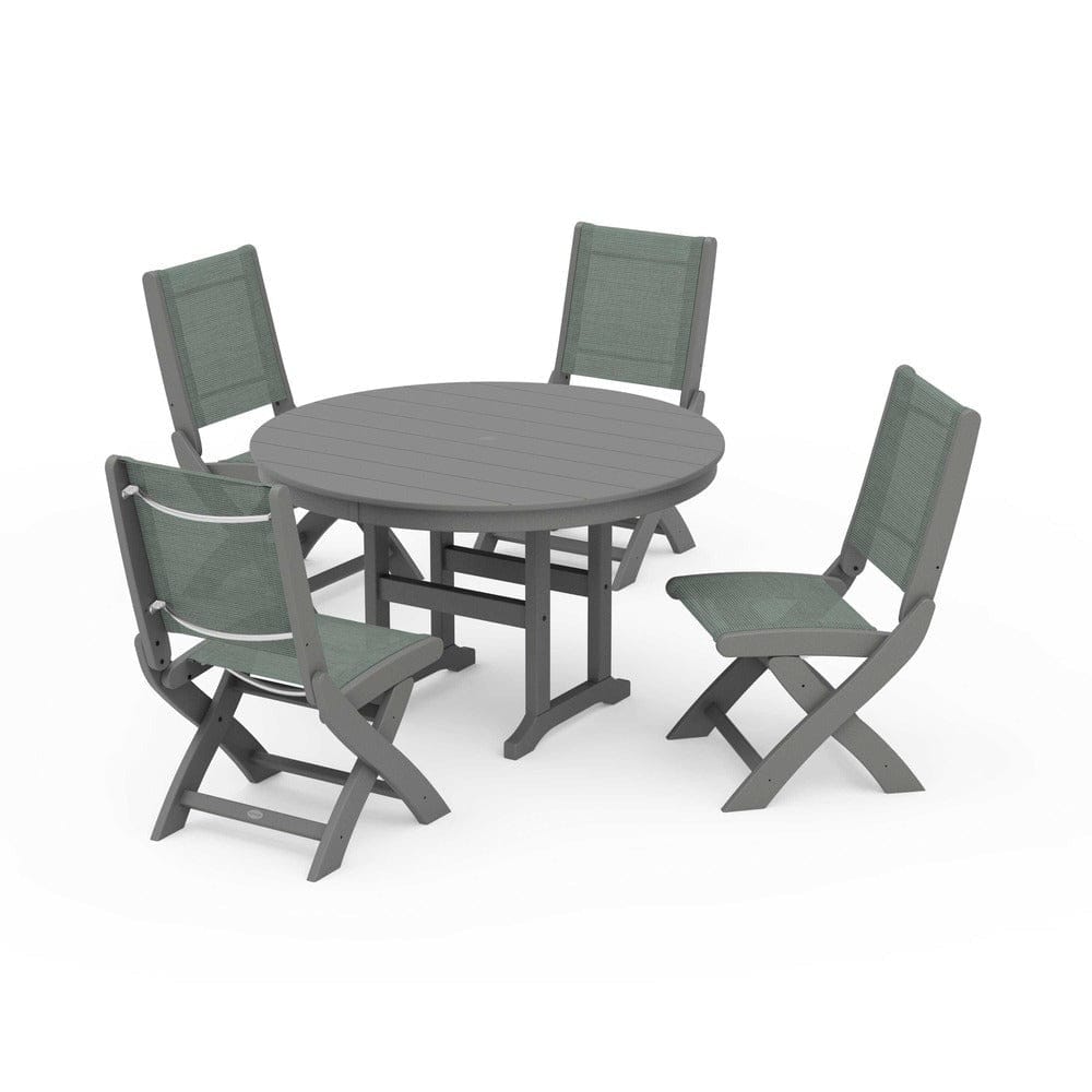 POLYWOOD® - Coastal Folding Side Chair 5-Piece Round Dining Set - PWS1358 Outdoor Furniture POLYWOOD®