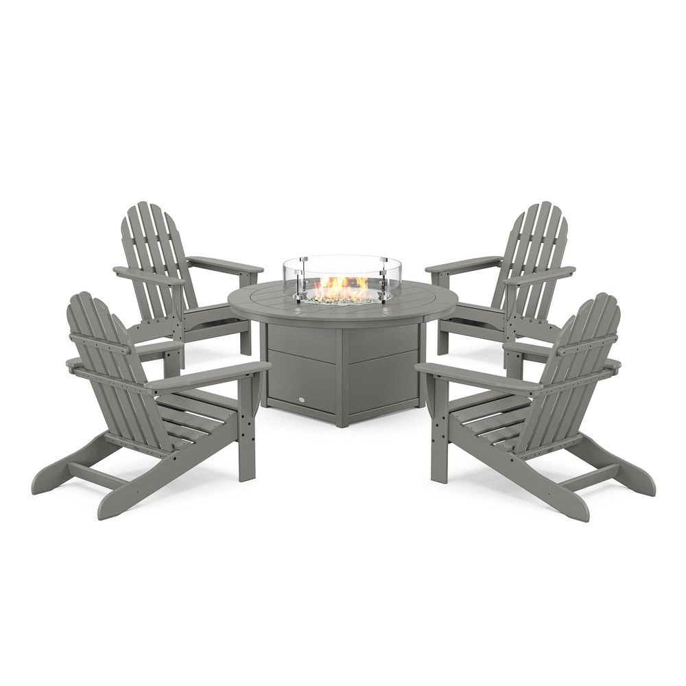 POLYWOOD® Classic Adirondack 5-Piece Conversation Set with Fire Pit Table- PWS706-1 Fire Table POLYWOOD®