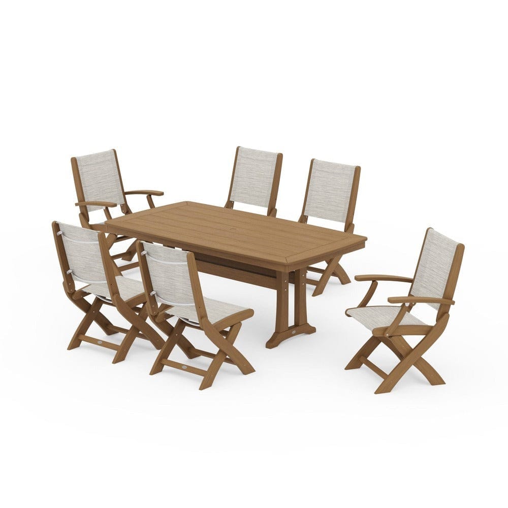 POLYWOOD® - Coastal Folding Chair 7-Piece Dining Set with Trestle Legs - PWS1037