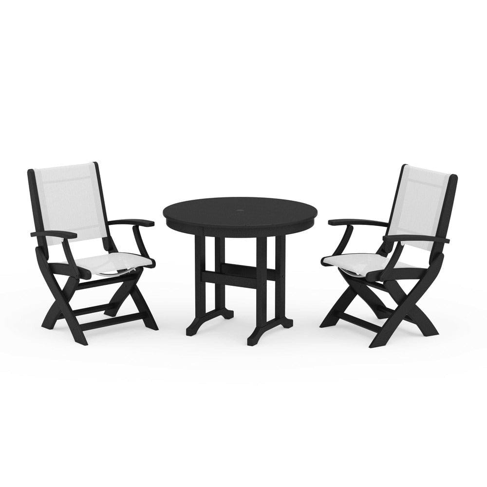 POLYWOOD® - Coastal Folding Chair 3-Piece Round Dining Set - PWS1328 Outdoor Furniture POLYWOOD®