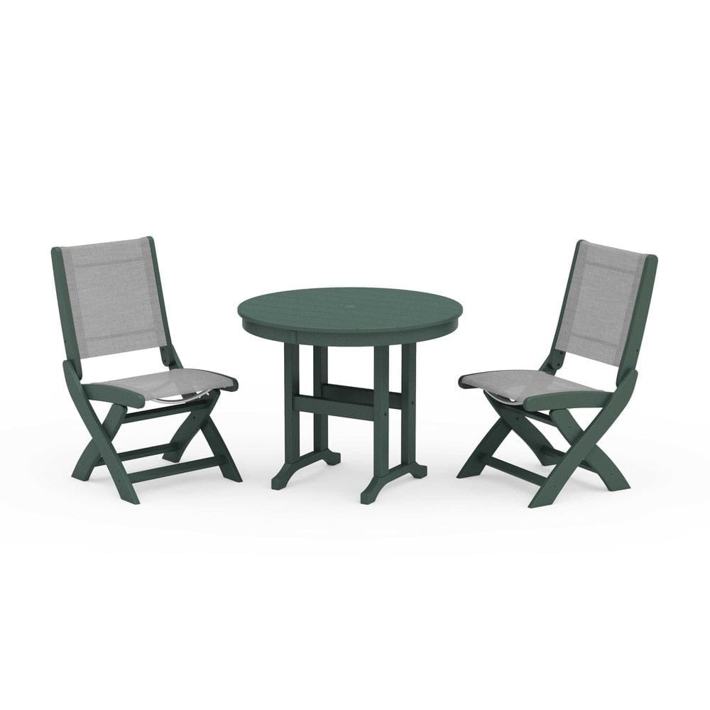 POLYWOOD® - Coastal Folding Side Chair 3-Piece Round Dining Set - PWS1329 Outdoor Furniture POLYWOOD®