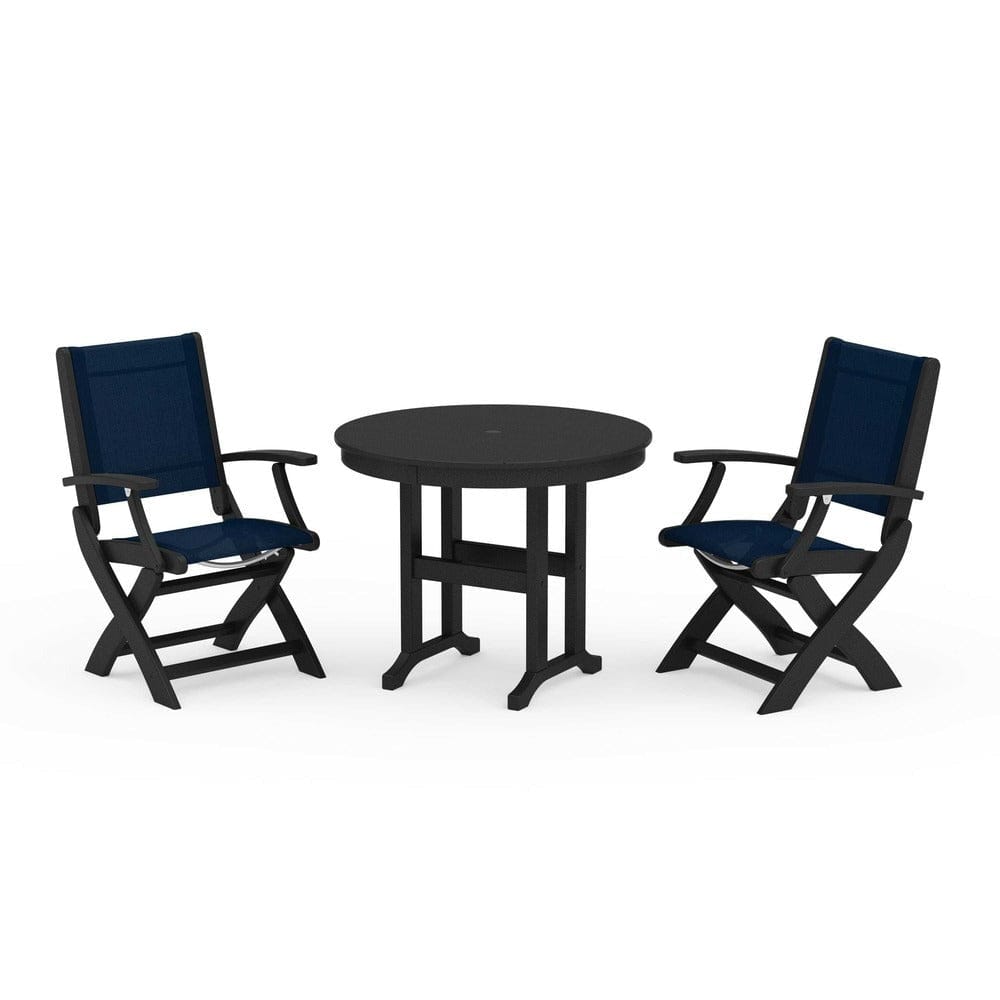 POLYWOOD® - Coastal Folding Chair 3-Piece Round Dining Set - PWS1328