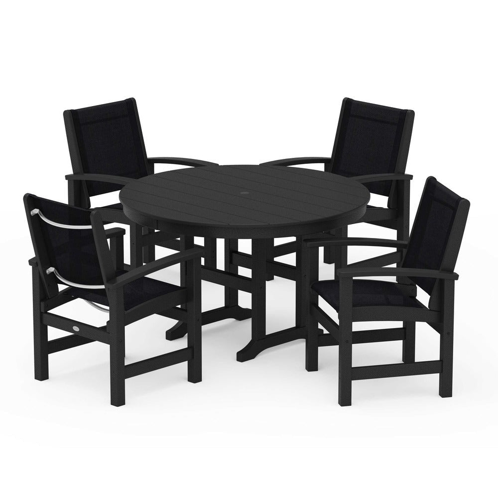 POLYWOOD® - Coastal 5-Piece Round Farmhouse Dining Set - PWS155 Outdoor Furniture POLYWOOD®