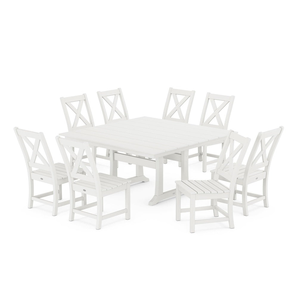 POLYWOOD® Braxton Side Chair 9-Piece Farmhouse Dining Set - Vintage White PWS1286-1-VWH