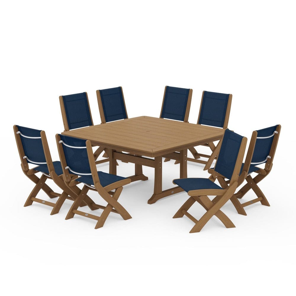 POLYWOOD® - Coastal Folding Side Chair 9-Piece Dining Set with Trestle Legs - PWS1113