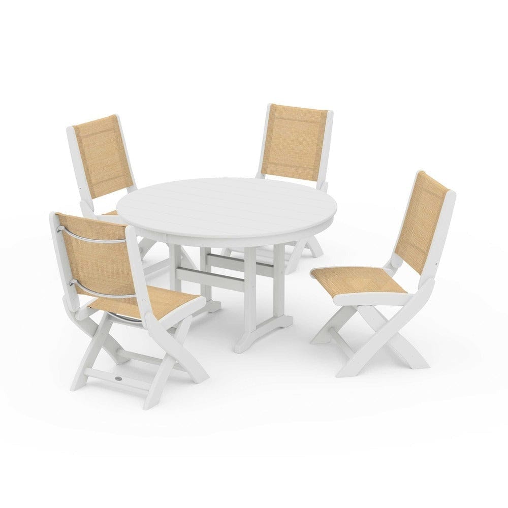POLYWOOD® - Coastal Folding Side Chair 5-Piece Round Dining Set - PWS1358 Outdoor Furniture POLYWOOD®