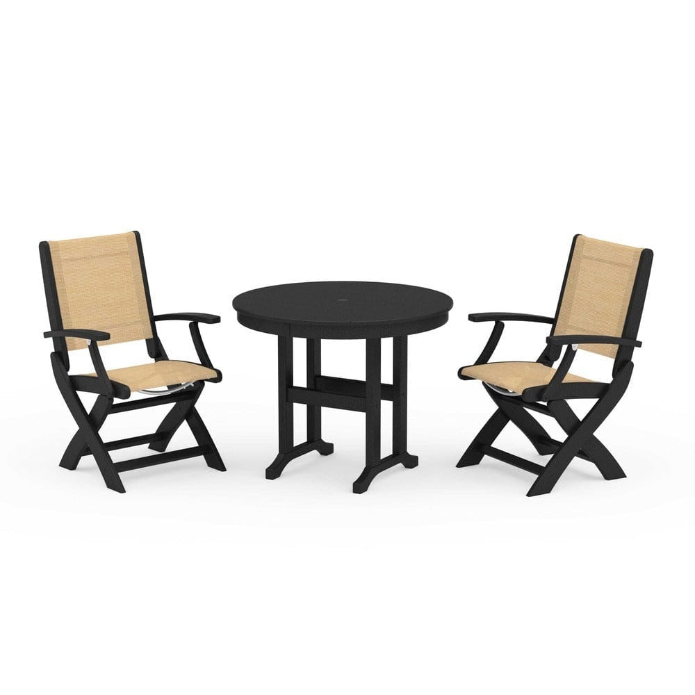 POLYWOOD® - Coastal Folding Chair 3-Piece Round Dining Set - PWS1328 Outdoor Furniture POLYWOOD®