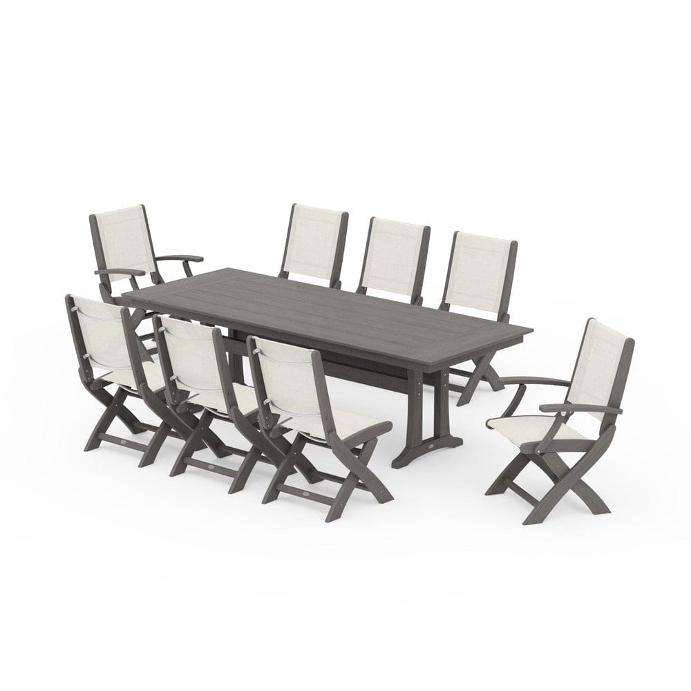 POLYWOOD® - Coastal 9-Piece Folding Dining Chair Farmhouse Dining Set with Trestle Legs - PWS1447