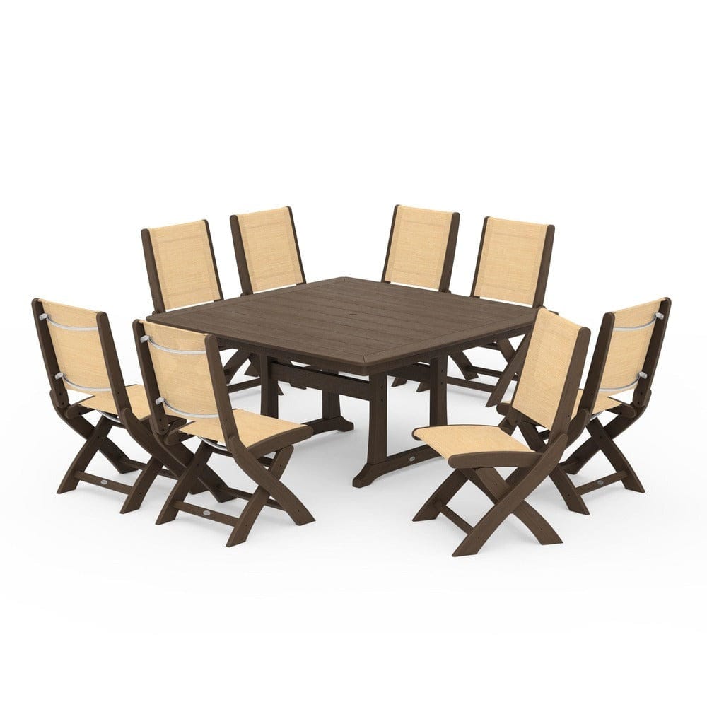 POLYWOOD® - Coastal Folding Side Chair 9-Piece Dining Set with Trestle Legs - PWS1113