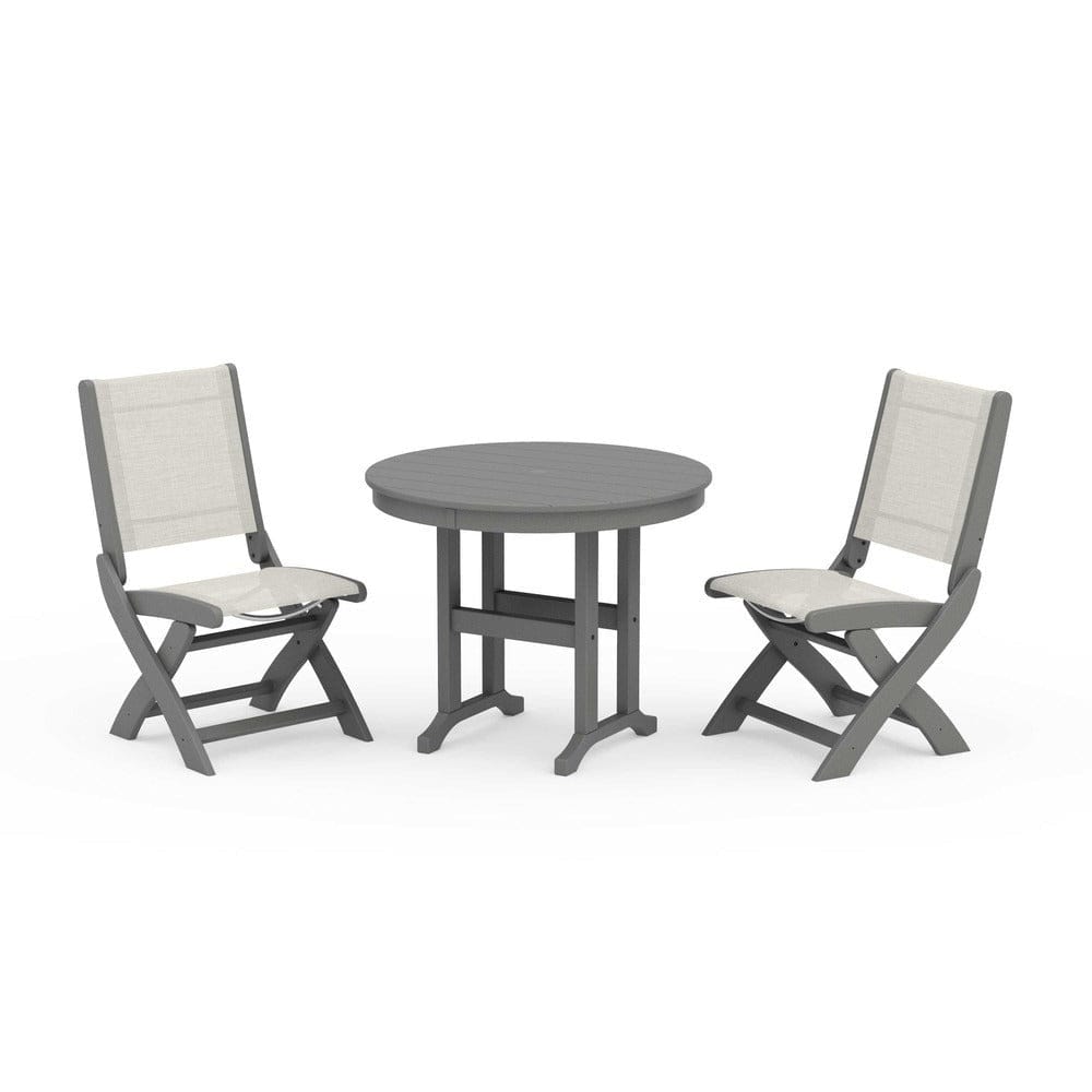 POLYWOOD® - Coastal Folding Side Chair 3-Piece Round Dining Set - PWS1329 Outdoor Furniture POLYWOOD®