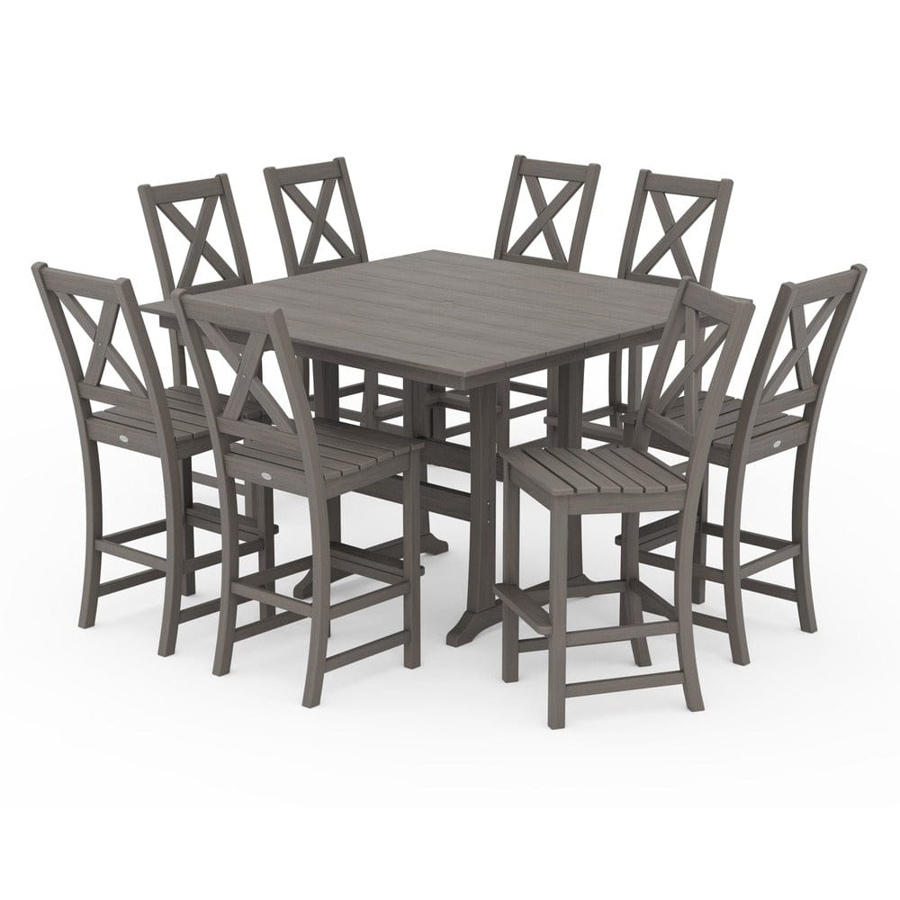 POLYWOOD® Braxton 9-Piece Farmhouse Trestle Bar Set - Driftwood PWS514-1-NDW