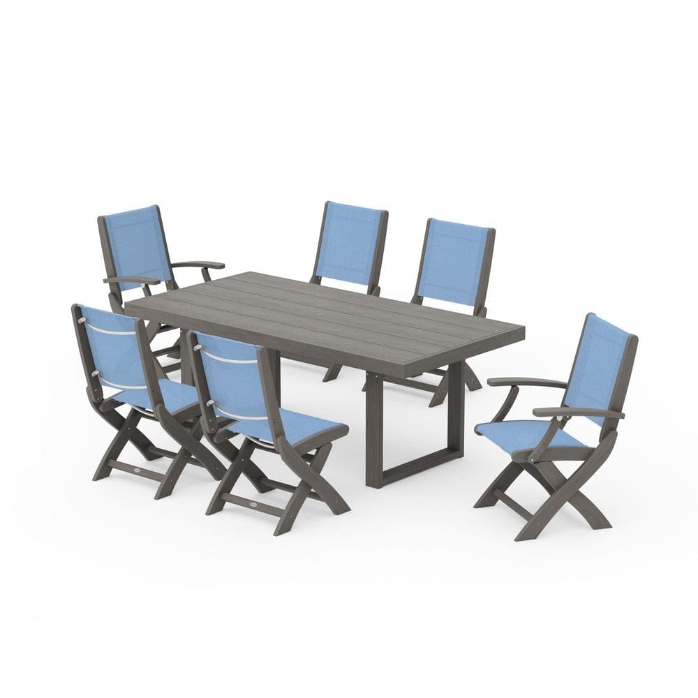 POLYWOOD® - Coastal Folding Chair 7-Piece Dining Set with Trestle Legs - PWS871
