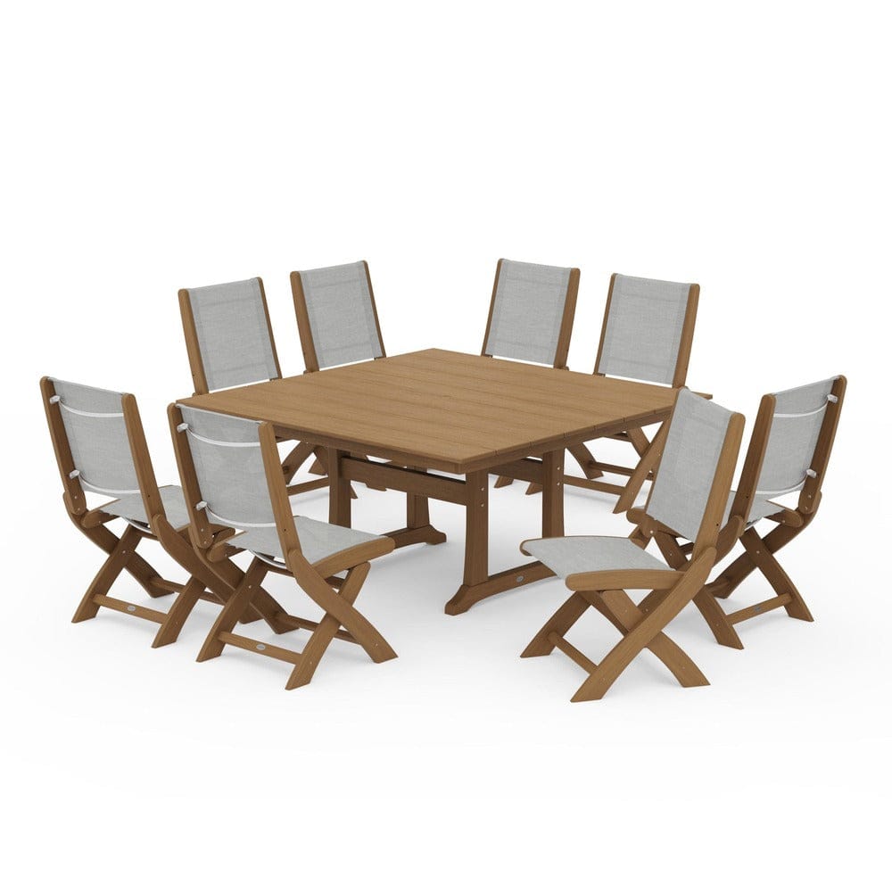 POLYWOOD® - Coastal Folding Side Chair 9-Piece Farmhouse Dining Set - PWS1287