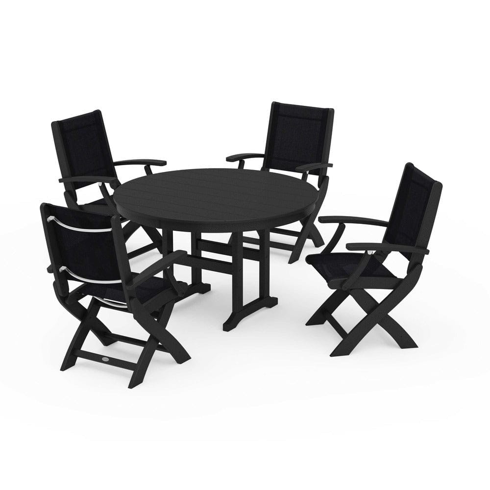 POLYWOOD® - Coastal Folding Chair 5-Piece Round Dining Set - PWS1357