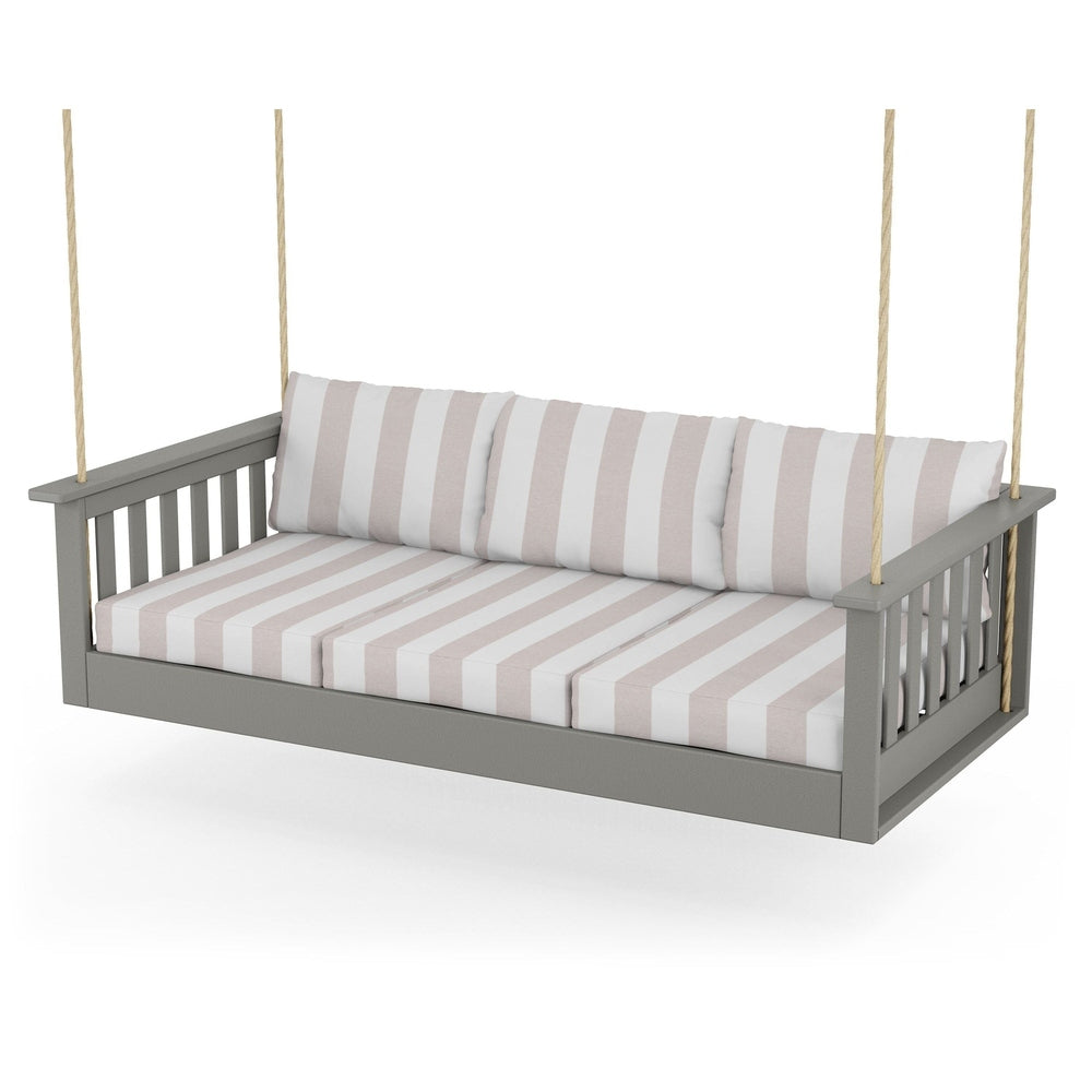 Vineyard Daybed Swing - Slate Grey / Cabana Stripe Dune Burlap