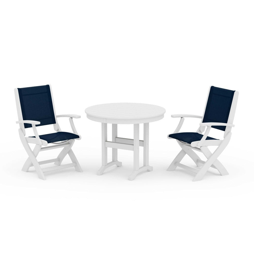 POLYWOOD® - Coastal Folding Chair 3-Piece Round Dining Set - PWS1328