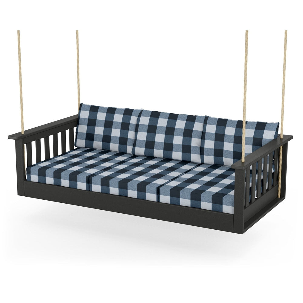 Vineyard Daybed Swing - Black / Buffalo Plaid Marine Indigo