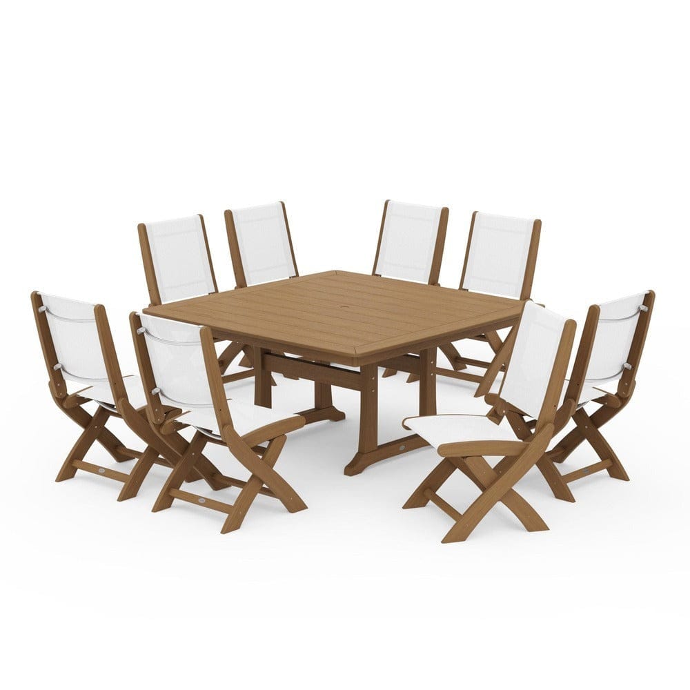 POLYWOOD® - Coastal Folding Side Chair 9-Piece Dining Set with Trestle Legs - PWS1113