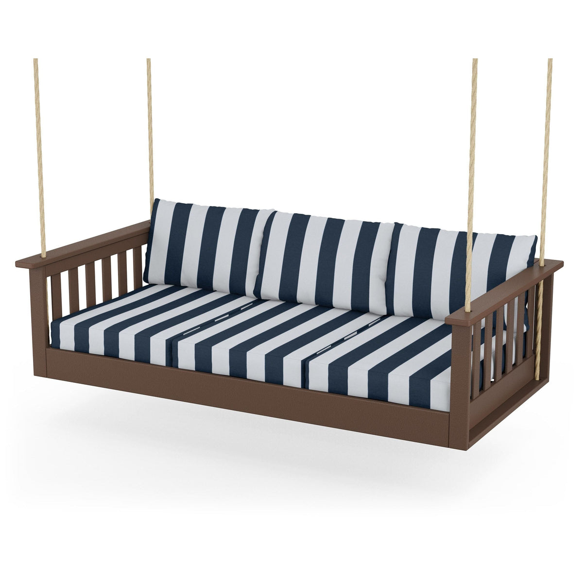 Vineyard Daybed Swing - Mahogany / Cabana Stripe Marine Indigo
