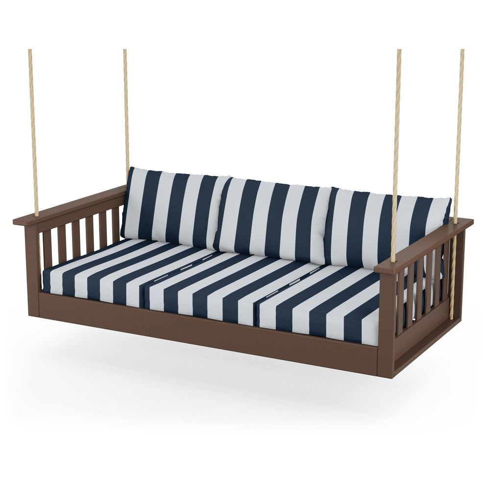 Vineyard Daybed Swing - Mahogany / Cabana Stripe Marine Indigo