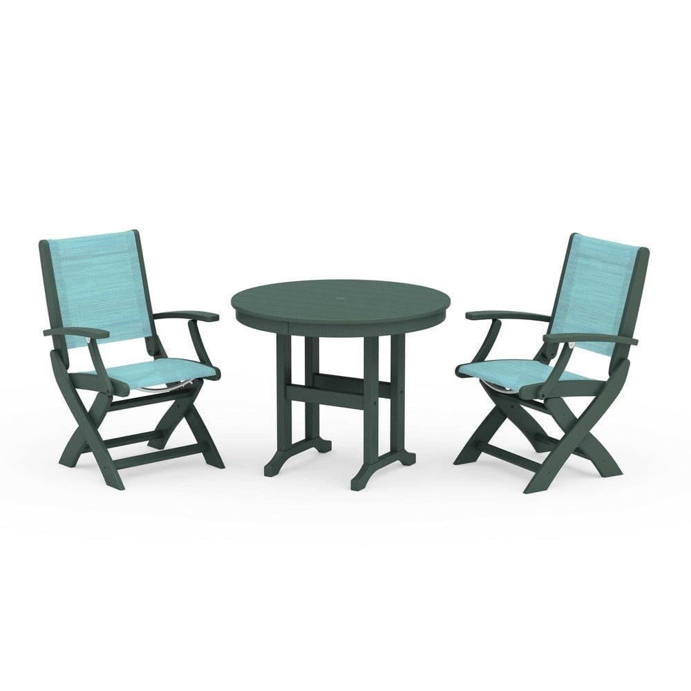 POLYWOOD® - Coastal Folding Chair 3-Piece Round Dining Set - PWS1328